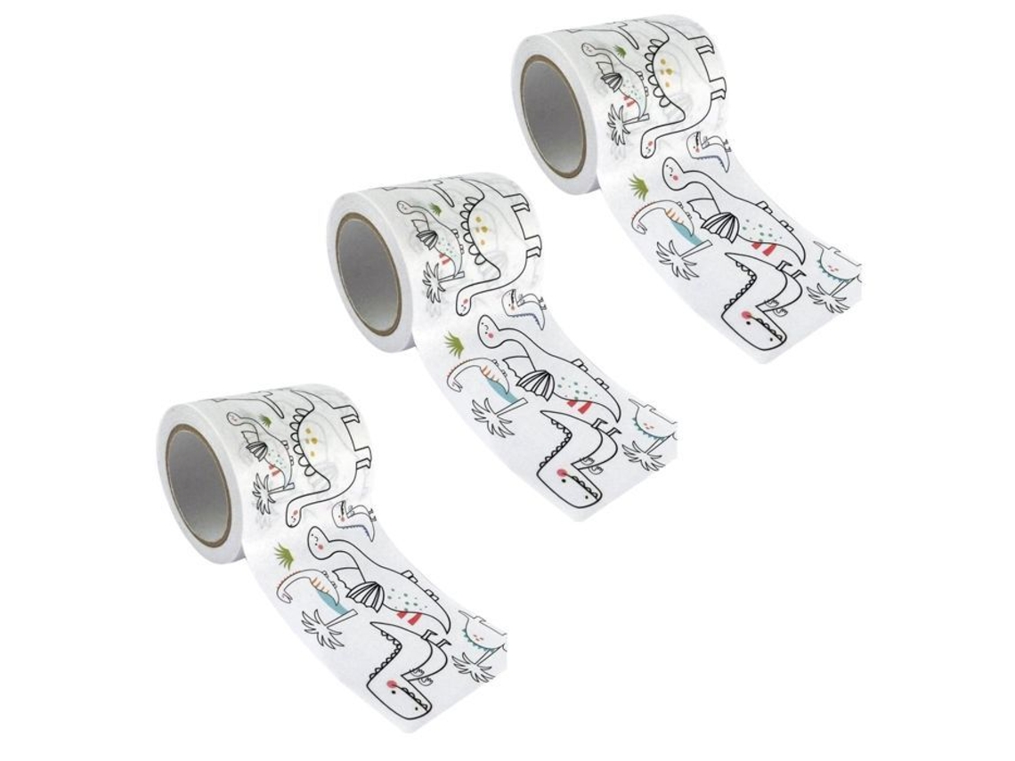 Fita Adesiva, 3 Fitas Adesivas Grandes Colorir, Dinossauros 4,6 Cm X 5 M
