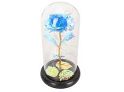 Rosa Artificial Eterna com Led e Capa de Vidro Azul
