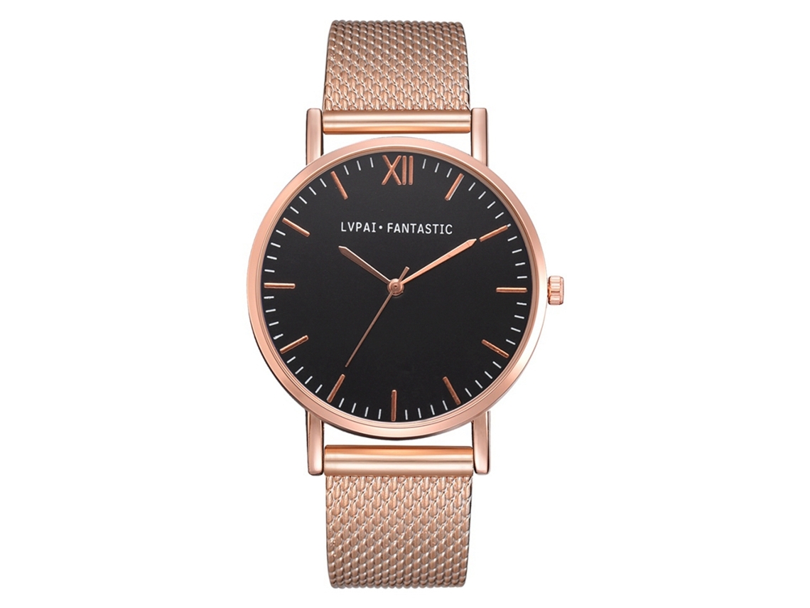 Reloj De Mujer Lvpai De Moda Casual Silicona Dial Negro Oro Rosa