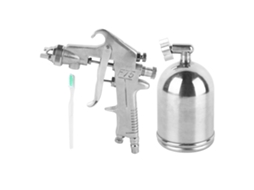 Pistola de pintura com atomização a ar e reservatório alto para móveis, carros e aplicação de cola.