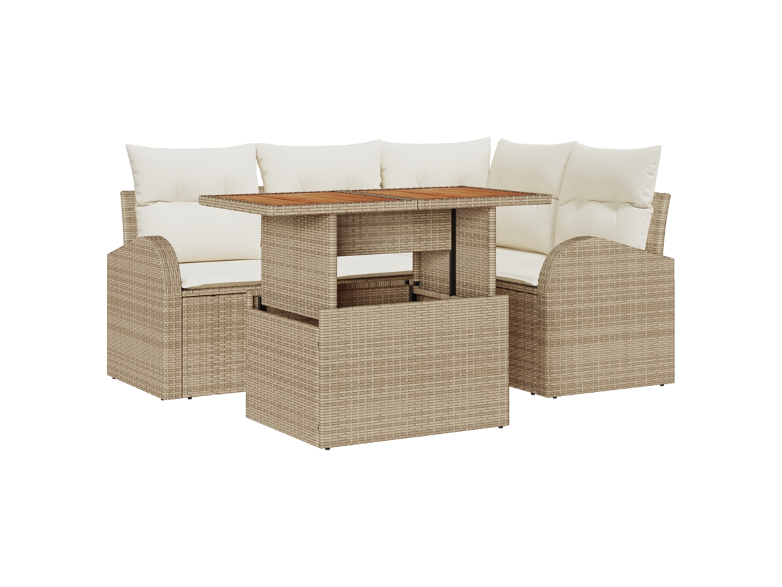 Conjunto 5 Conjunto De Sofá De Jardim Vidaxl Bege Vime Pe (100 X 55 X 73 Cm)