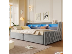 Cama De Plataforma Estofada Com Arrumação Hidráulica E Led 90x200 Cm Cinzento