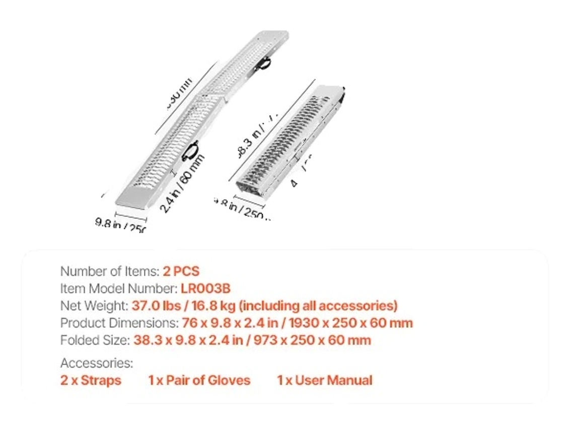Rampas Para Motocicletas, Capacidade De Carga De 1000 Lbs, Superfície Antiderrapante, 72x9polegadas