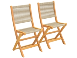 Conjunto De 2 Cadeiras Dobráveis De Jardim Em Rattan Pe E Madeira De Acácia, Suporta Até 160 Kg, Cor Bege. Ideal Para Exteriores.