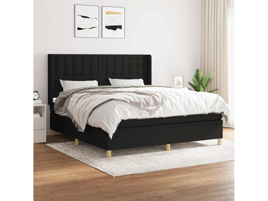 Vidaxl Cama Com Molas/colchão 160x200 Cm Tecido Preto