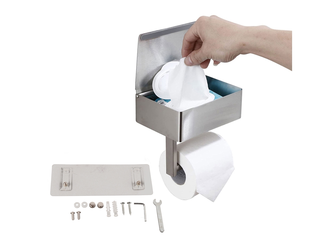 Suporte de Papel Higiênico Aço Inoxidável com Prateleira para Lenços Umedecidos | S/MARCA