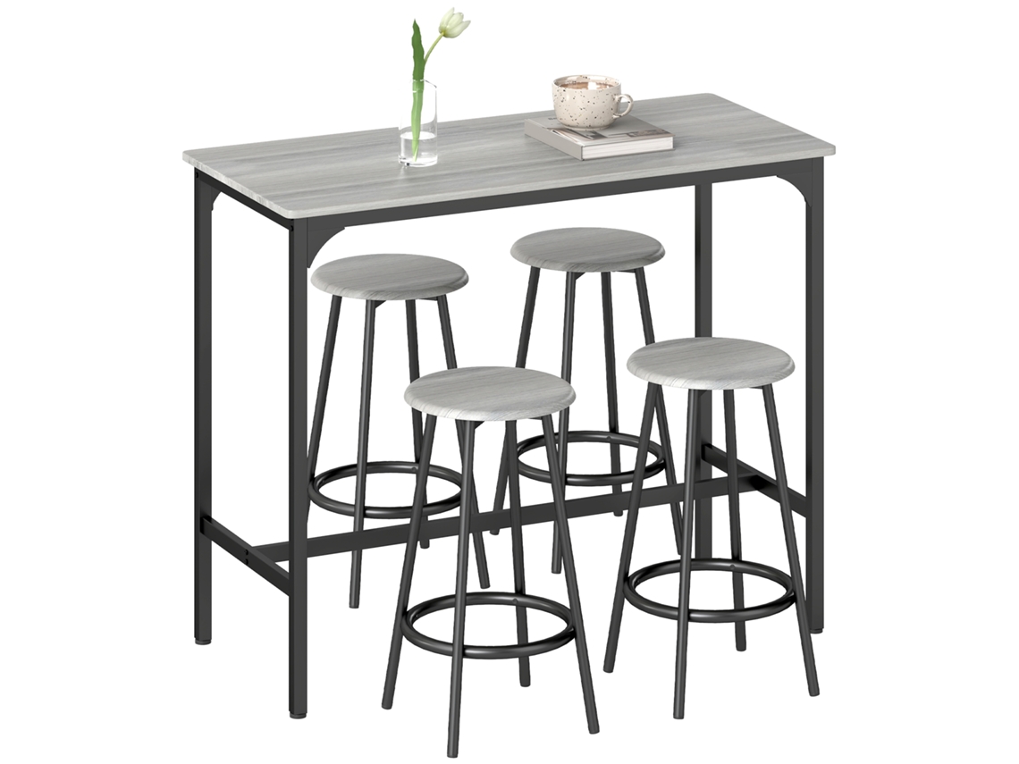 Mesa Alta com 4 bancos, Metal e Madeira, Preto