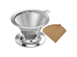 Lurelia Coador De Café, Em Aço Inoxidável E Madeira, 40 Filtros, 1 A 2 Chávenas