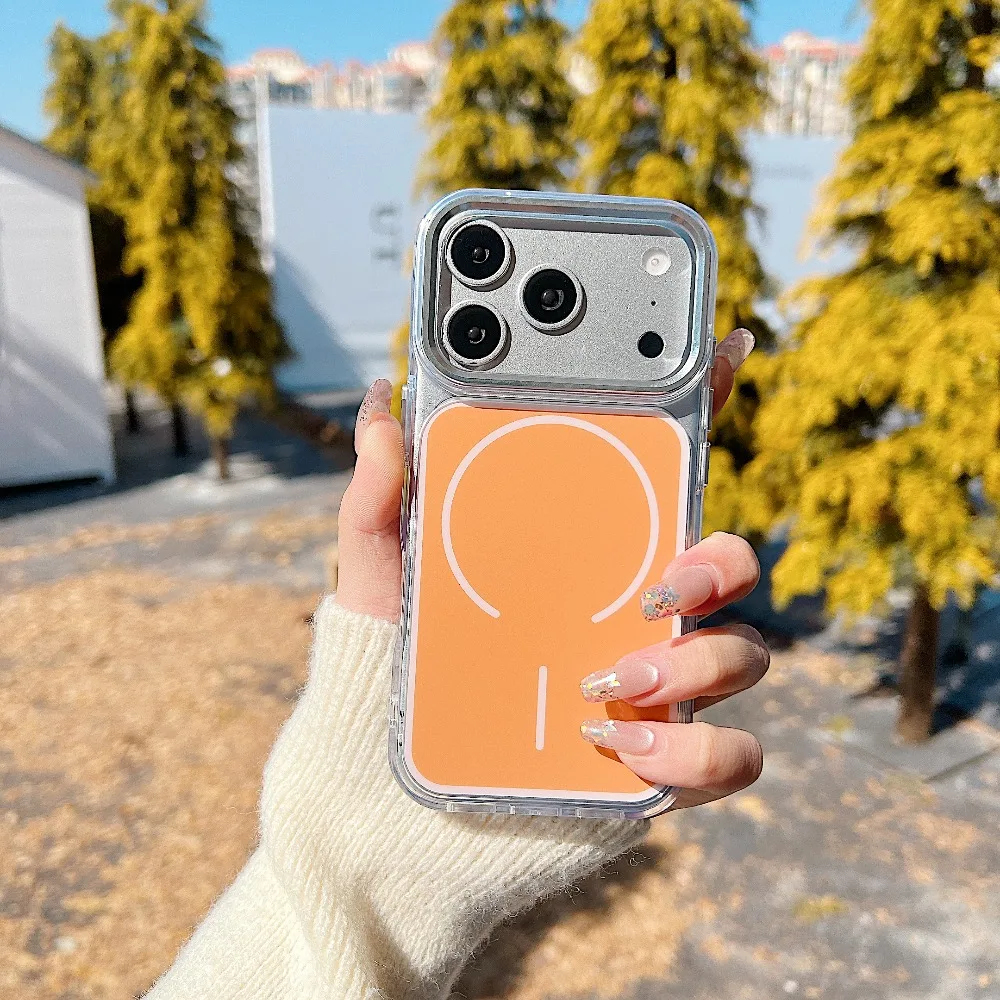 Capa Transparente Com Carregamento Sem Fio Magsafe Para Iphone 15 Plus (laranja).