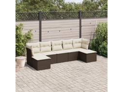 Vidaxl 7 Pcs Conjunto De Sofás Jardim C/ Almofadões Vime Pe Castanho