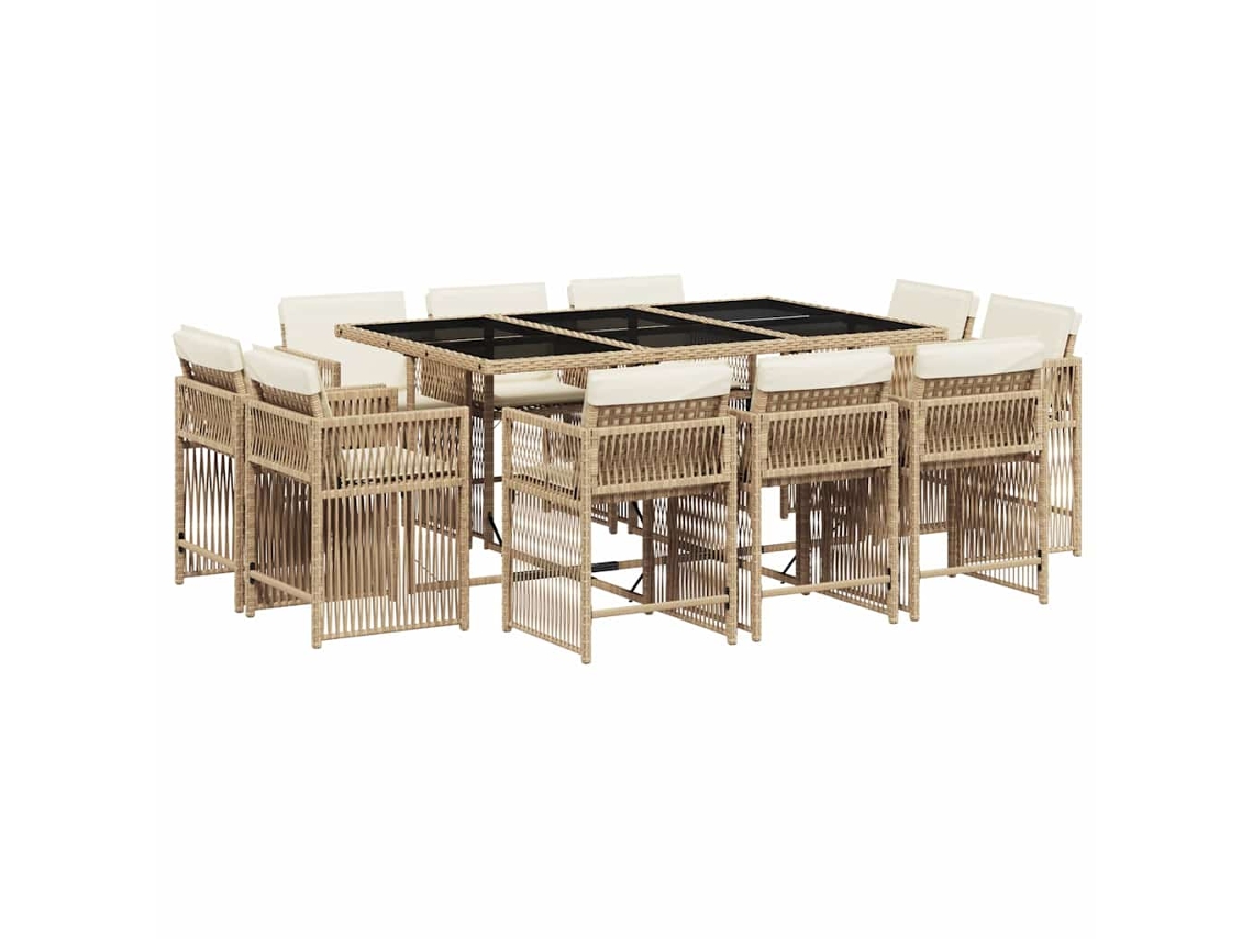 Conjunto de 11 Jantar para Jardim com Almofadões Vime Pe Bege MAISON EXCLUSIVE