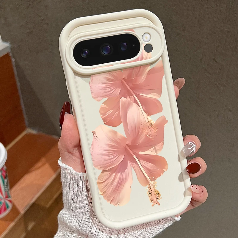 Capa Para Celular Google Pixel 9a Com Estampa De Flor De Hibisco (branca), Em Tpu Macio.