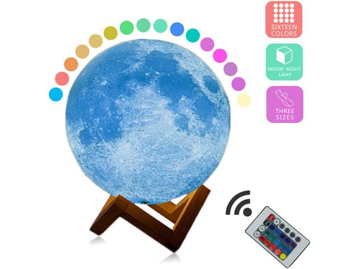 Luminária 3D Da Lua Controle Remoto com 16 Cores Toque Temporizador Impressão 3D de 15Cm RNEMITERY
