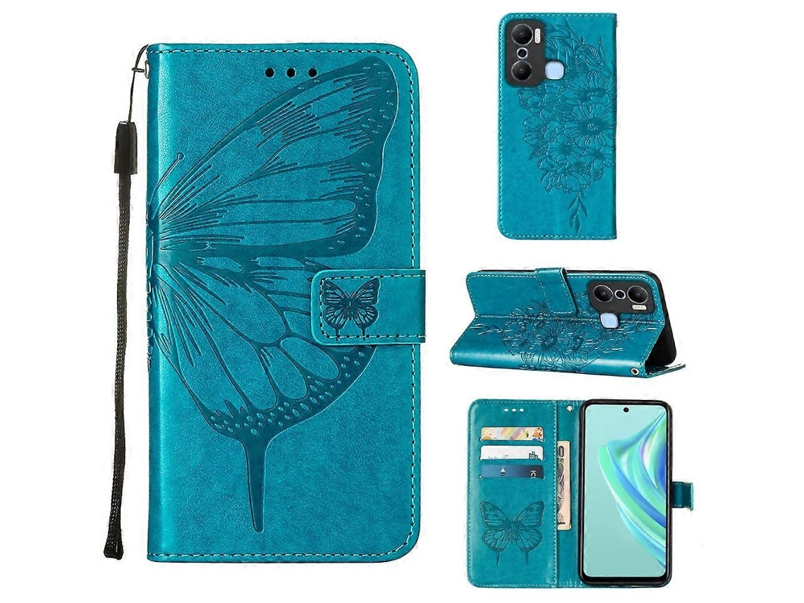 Capa De Celular Flip Em Couro Com Borboleta Em Relevo Para Infinix Hot 20 Play