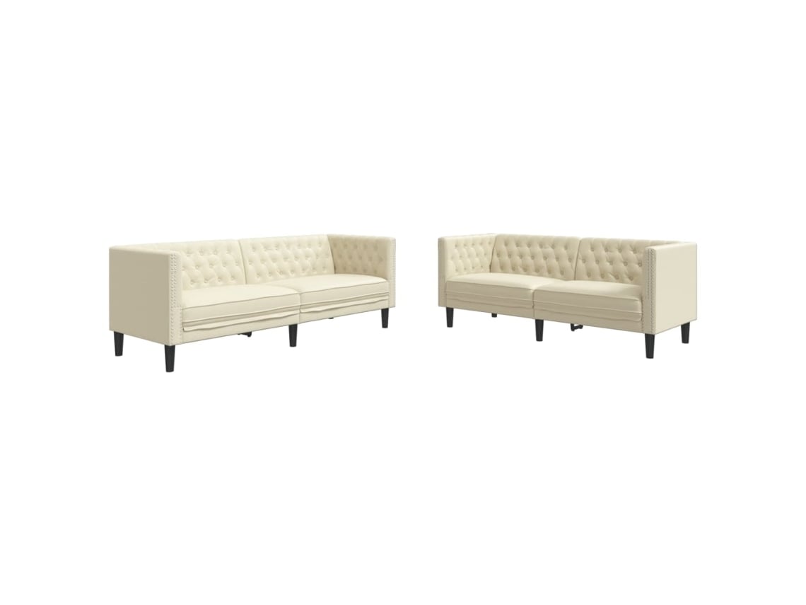 Maison Exclusive - 2 Pcs Conjunto De Sofás Chesterfield Couro Artificial Creme