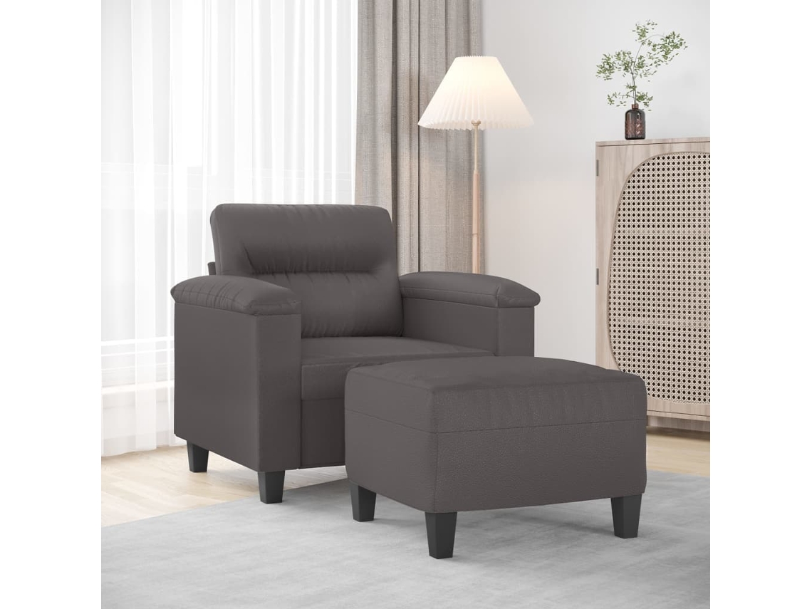 Vidaxl Poltrona Com Apoio De Pés Couro Artificial 60 Cm Cinzento
