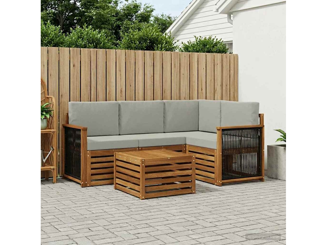 Vidaxl Conjunto De Sofás Para Exterior 5 Pcs Natural E Cinzento-claro