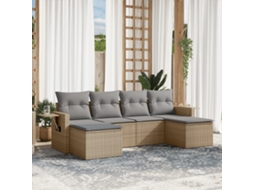 Conjunto de 6 Sofás para Jardim com Almofadas Vime Pe Bege Dkd Home Decor