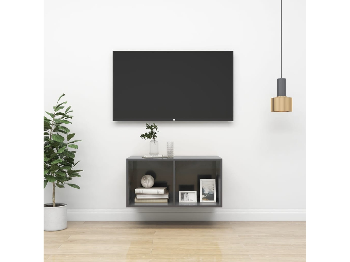 Vidaxl Armário Parede P/ Tv Derivados De Madeira Cinza Brilhante
