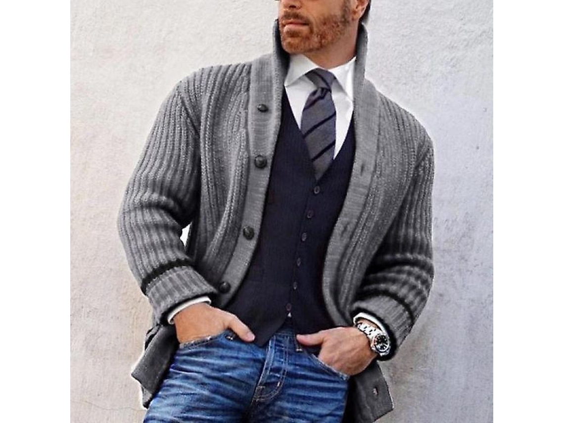 2026-suéter Casual De Otoño Para Hombre Con Botones Cuello Alto Tipo Slim Fit Tfc Xxxl Gris