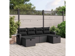 Vidaxl 6 Pcs Conjunto Sofás De Jardim C/ Almofadões Vime Pe Preto