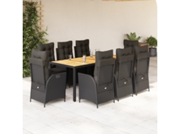Vidaxl 9 Pcs Conjunto De Jantar P/ Jardim C/ Almofadões Vime Pe Preto