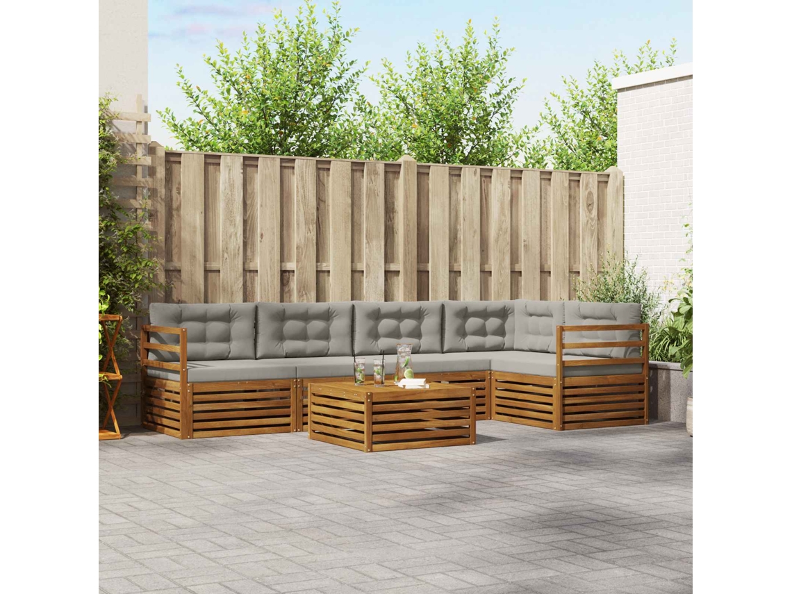 Vidaxl Conjunto De Sofás Para Exterior 6 Unid. Cinza Natural E Claro