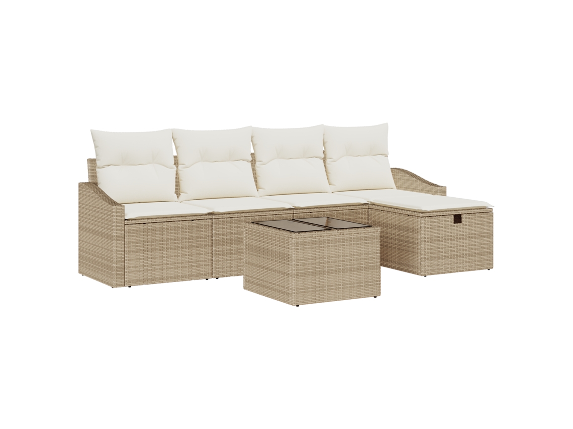 Conjunto 5 Sofá Exterior Vidaxl Bege Vime Pe (233 X 117 X 85 Cm)