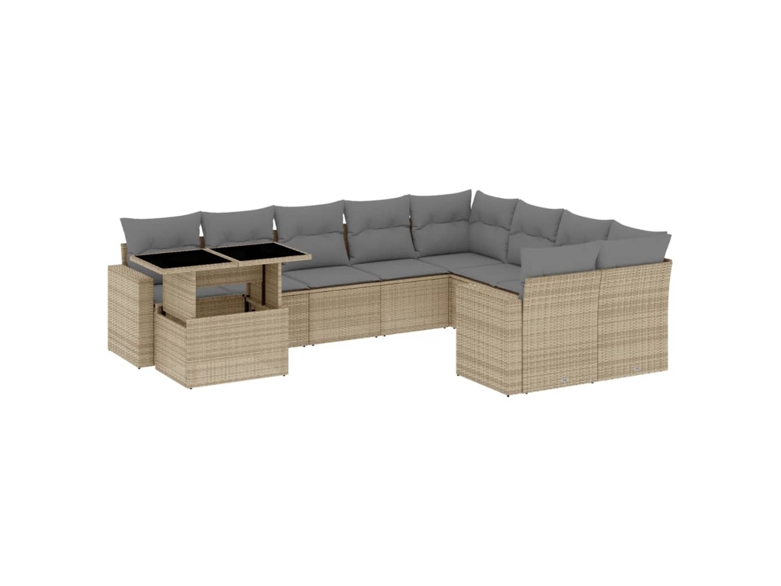 Conjunto de 10 Sofás para Jardim com Almofadões Vime Pe Bege MAISON EXCLUSIVE