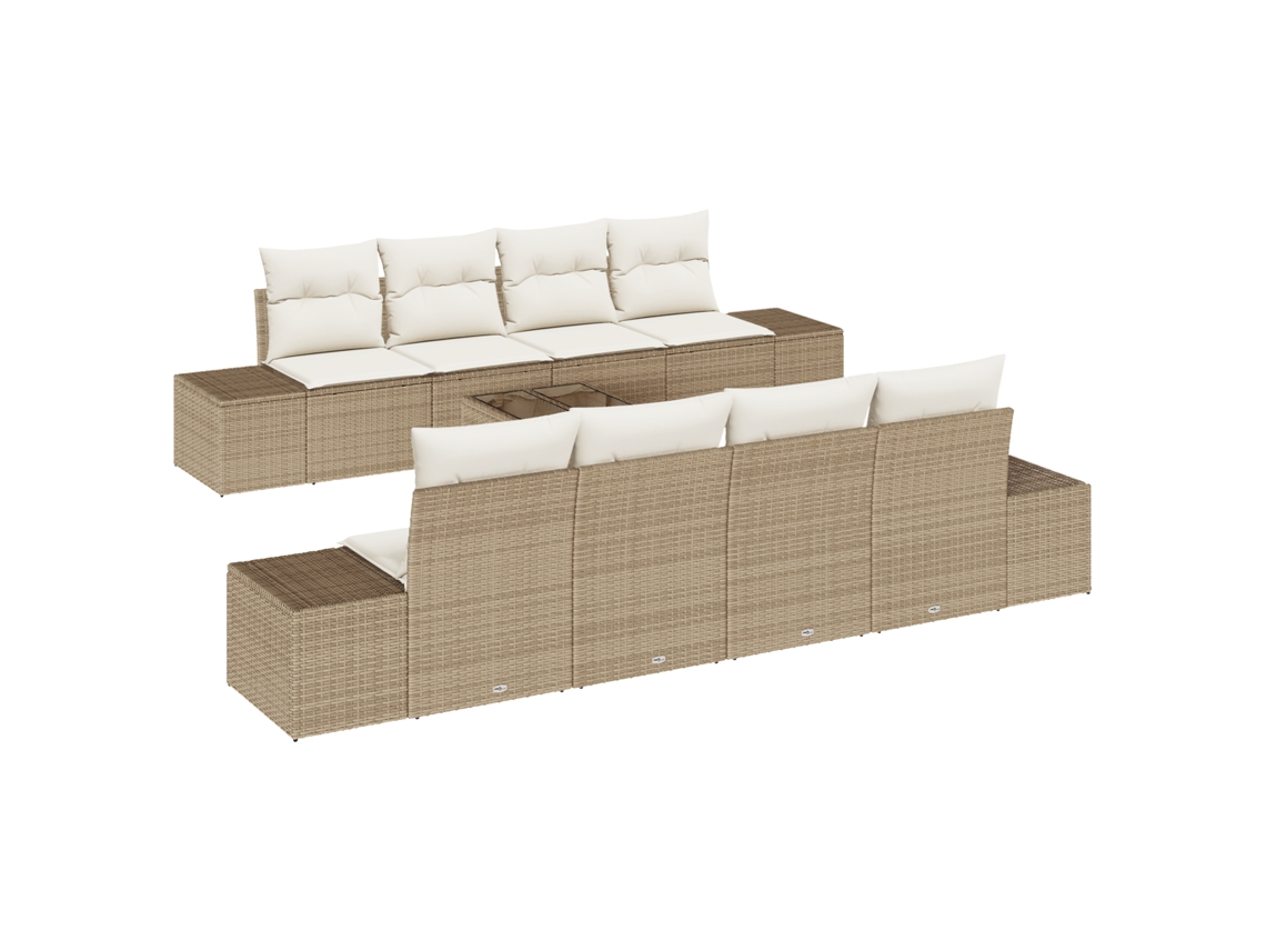 Conjunto 7 Conjunto De Sofá De Jardim Vidaxl Bege Vime Pe (55 X 55 X 37 Cm)