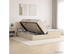 Vidaxl Cama Com Armazenamento 2 Unid. Creme Couro Sintético