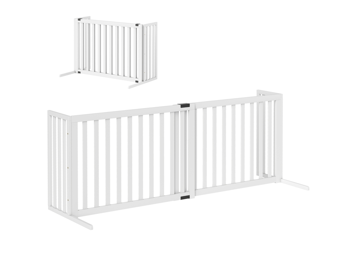 Portão Segurança Dobrável Extensível 102 a 183cm 2 Suportes Removíveis Painéis Laterais Madeira Pequeno Médio S/MARCA