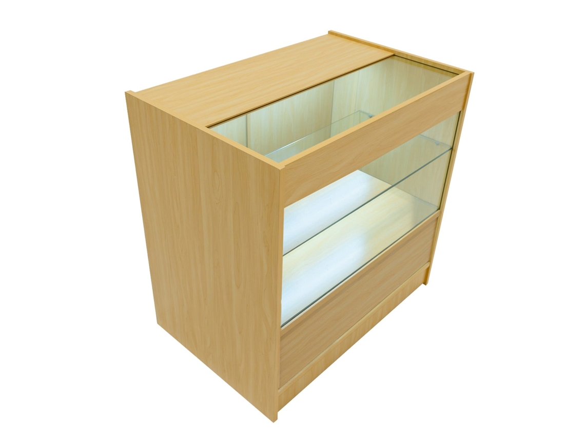 Balcão Comercial LED C900 MonsterShop MDF Maple, Vidro Temperado, 90x60x90 cm, 3 Prateleiras