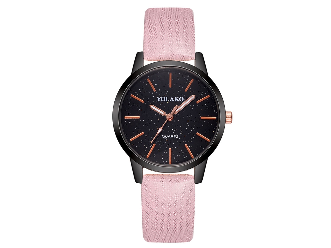 Relógio de Pulso Feminino Casual Fashion de Quartzo com Cinto Pu Rosa Elegante