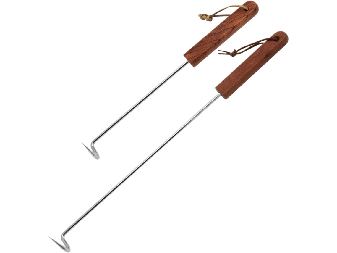 Conjunto De 4 Ganchos Para Churrasco 31, 8 44cm Ganchos Reversíveis Aço Inoxidável Com Cabo De Madeira Gancho Para Carne