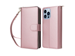 Capa Para Iphone 13 Pro Pele Sintética Com Porta-cartões Rosa