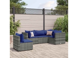 Vidaxl 5 Pcs Conjunto Lounge De Jardim C/ Almofadões Vime Pe Cinzento
