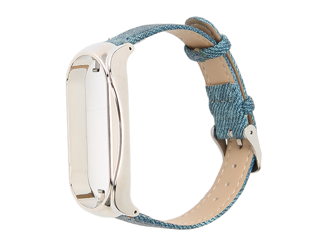 Pulseira de Relógio Inteligente Tecido Transpirable para Mi Band 7 Azul com Caixa Prata