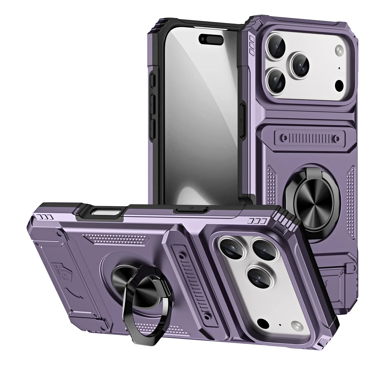 Capa Para Iphone 17 Roxa Com Suporte Magnético Giratório Em Anel, Resistente A Quedas E Com Design De Carteira.