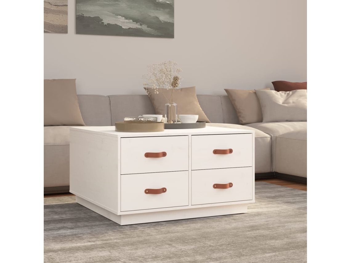 Vidaxl Mesa De Centro 80x80x45 Cm Pinho Maciço Branco