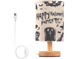 Luminária De Cabeceira Led Usb Pequena Skyshu Feliz Halloween Com Base Madeira Antiderrapante E Cúpula Que Não Ofusca Os