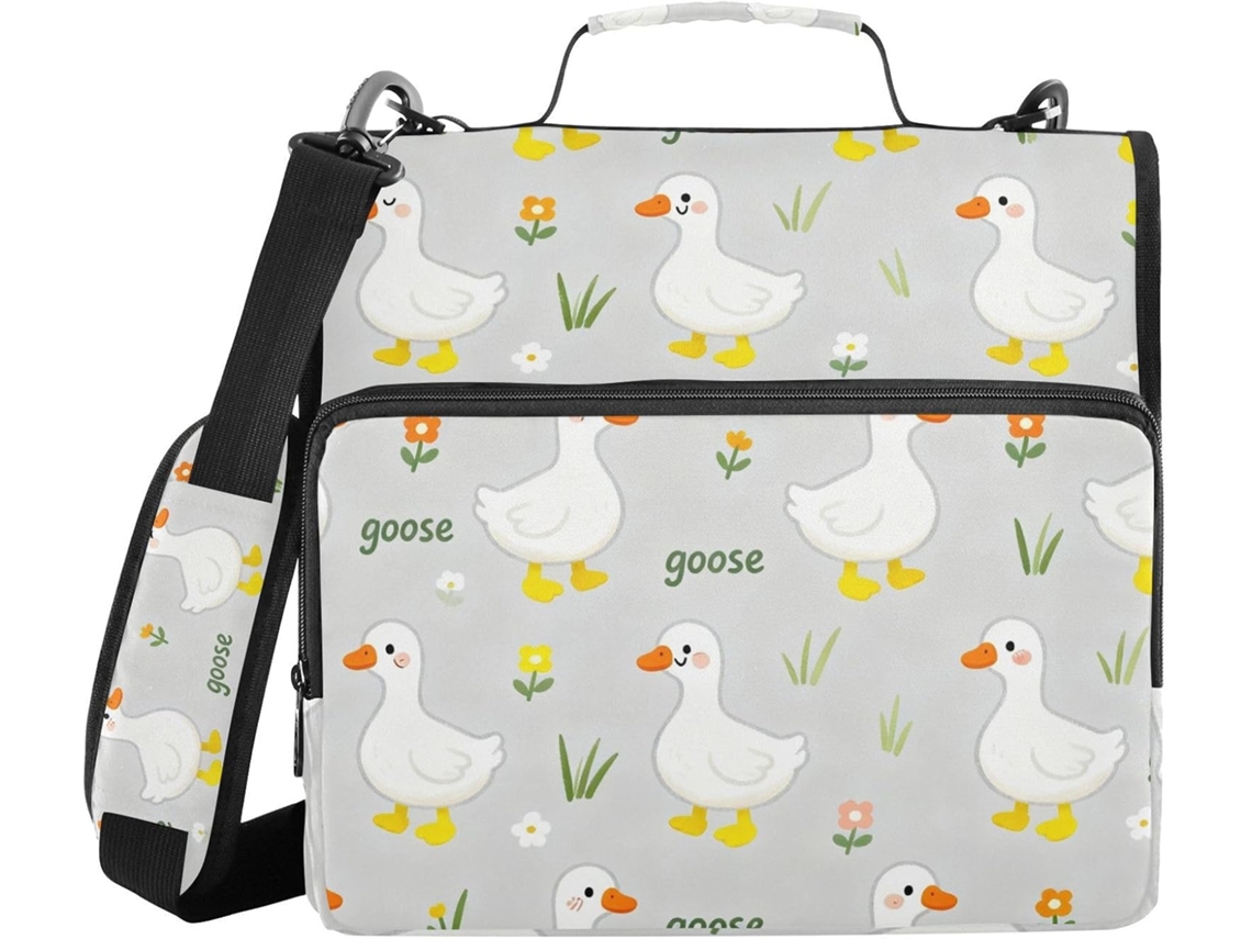 Pasta Organizadora Escolar White Gooses 1, 5 Polegadas Com 3 Argolas, Fecho, Alça De Ombro E Mão Ideal Escritório