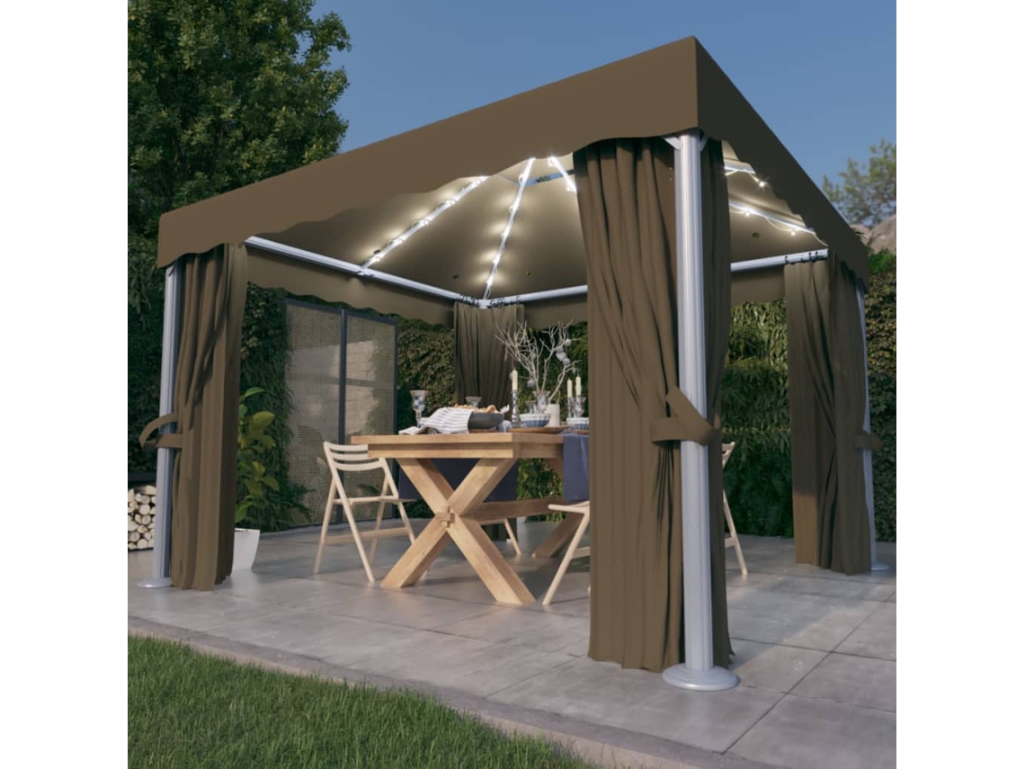 Vidaxl Gazebo Com Cortinas E Cordões De Luzes Led 3x3 M Cinza-acastan.