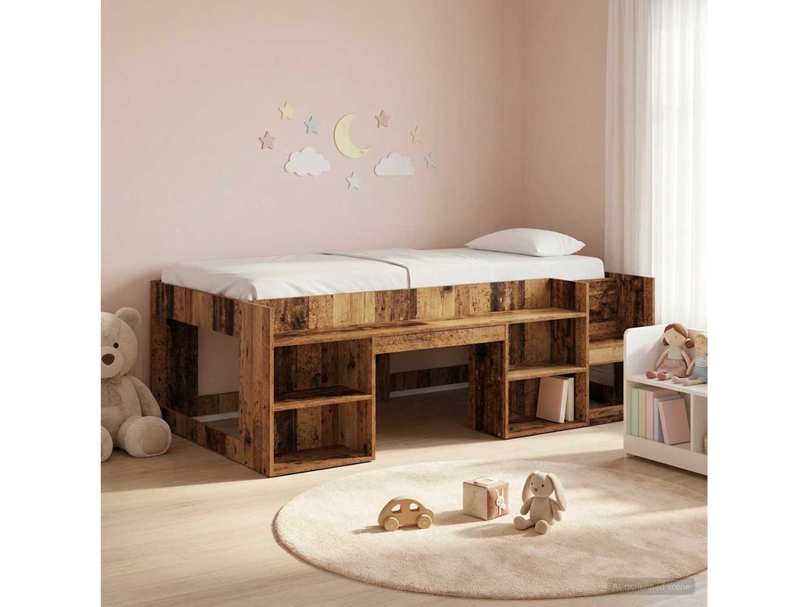 Vidaxl Estrutura De Cama Infantil Com Armazenamento Madeira Antiga