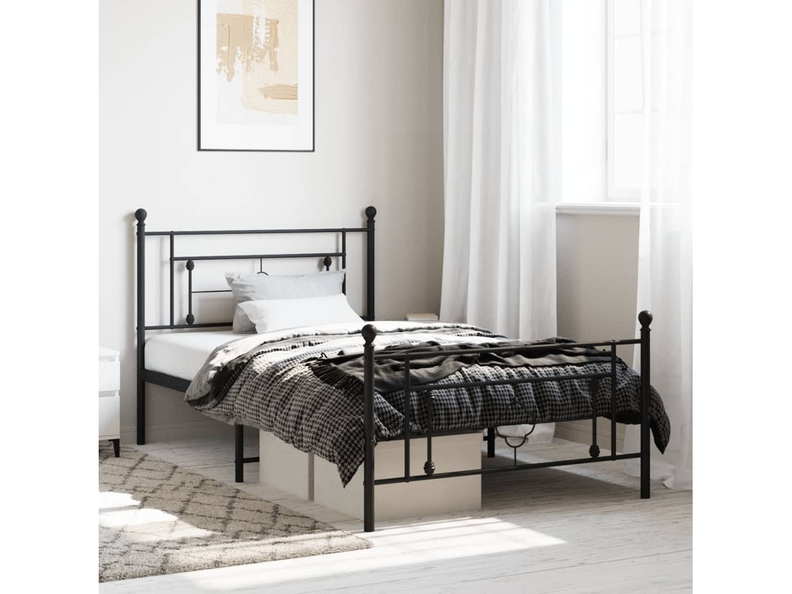 Estrutura De Cama Com Cabeceira E Pés 107x203 Cm Metal Preto