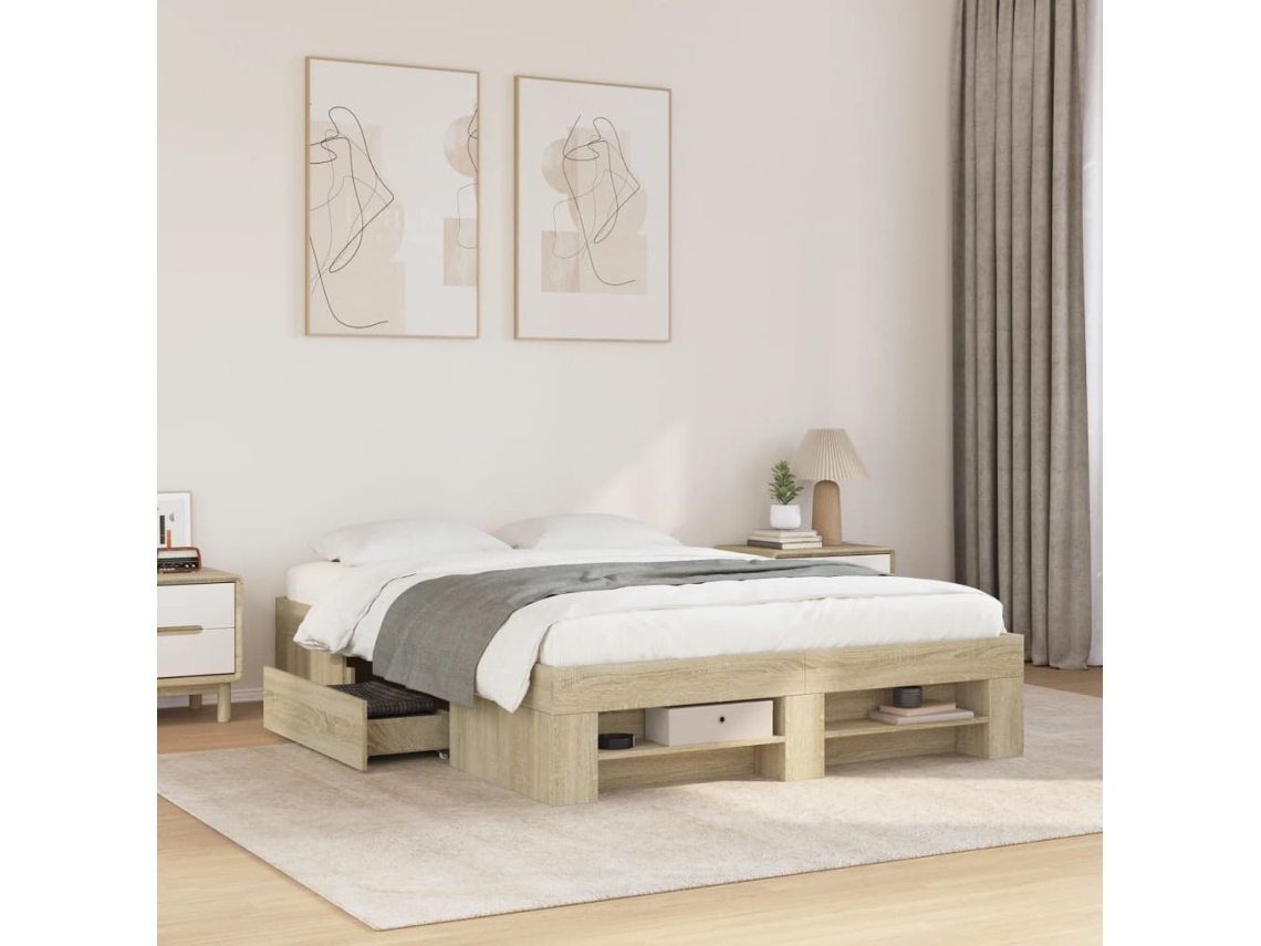 Estrutura Cama S/ Colchão Derivados De Madeira Carvalho Sonoma