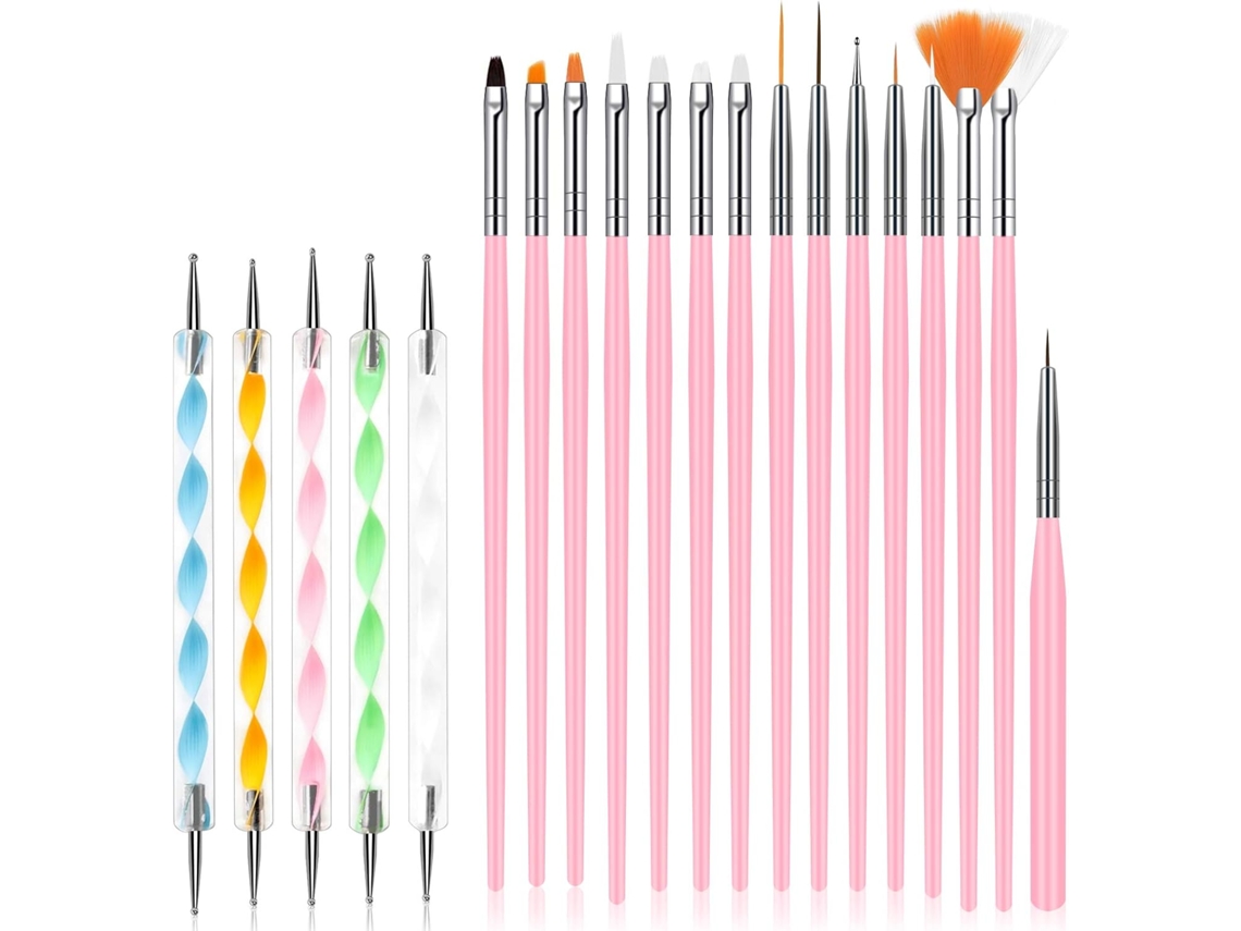Conjunto 20 Peças para Arte em Unhas Caneta de Pintura Acrílica Diy e Profissional ZYBLSSBB (15 Pincéis + 5 Ferramentas)