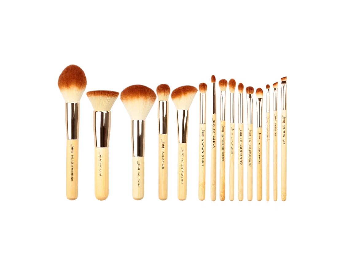 Conjunto de pincéis de maquiagem premium de bambu T140, 15 peças para aplicação impecável Jessup