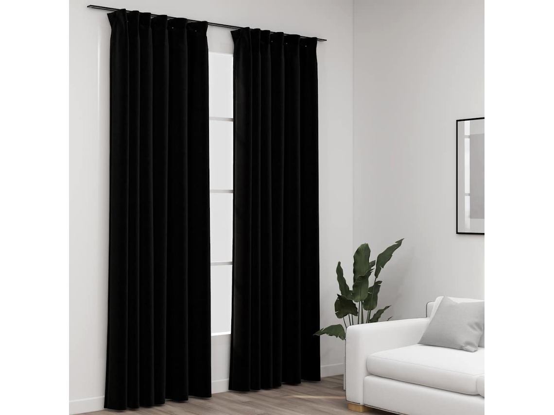 Vidaxl Cortinas Opacas Aspeto Linho Com Ganchos 2 Pcs 140x245 Cm Preto