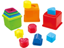 Jogo Didáticos PLAYGO Conjunto de cubos empilháveis e figuras geométricas - 16 peças (10,5x10,5x9 cm - 12 meses)